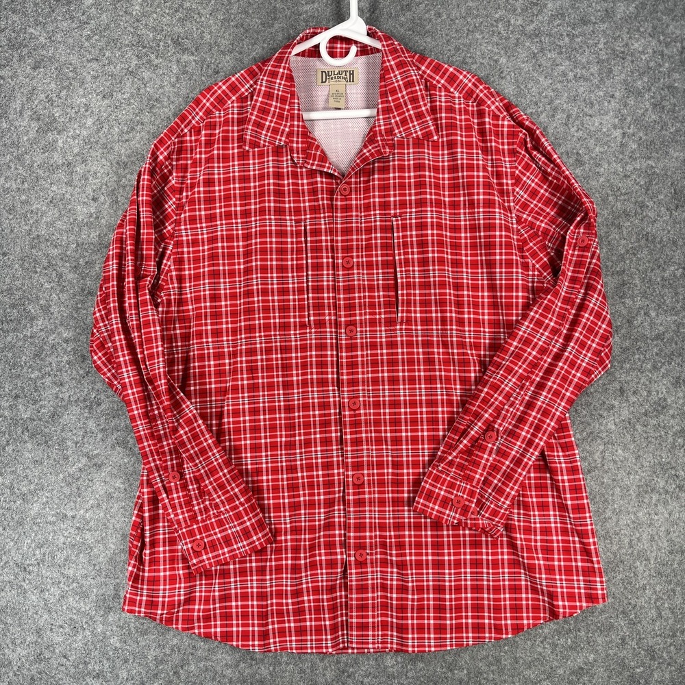 Duluth Trading‎ Co Shirt Mens XL Red Plaid Button Up Long Sleeve Hiking Outdoor